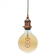 Antique Copper Decorative Bulb Holder with Green Twisted Cable - SE Home