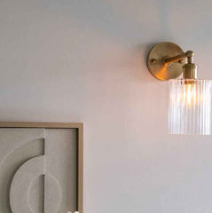 Henley Cylinde Petite Ribbed Glass Wall Light - Brass - SE Home