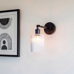 Henley Cylinde Petite Ribbed Glass Wall Light - Matt Black