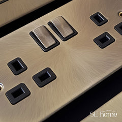 Antique Brass - Black Inserts Antique Brass 13A Fused Ingot Connection Unit With Neon - Black Trim