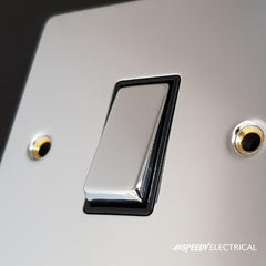 Polished Chrome - Black Inserts Polished Chrome Master Telephone Twin Socket - Black Trim