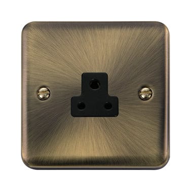 Curved Antique Brass 2A Round Pin Plug Socket - Black Trim - SE Home