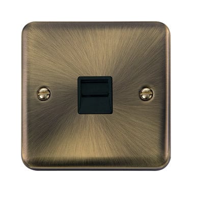 Curved Antique Brass Single Telephone Outlet - Master - Black Trim - SE Home