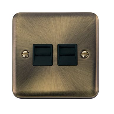 Curved Antique Brass Twin Telephone Outlet - Secondary - Black Trim - SE Home