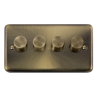 Curved Antique Brass 4 Gang 2 Way LED 100W Trailing Edge Dimmer Light Switch - SE Home