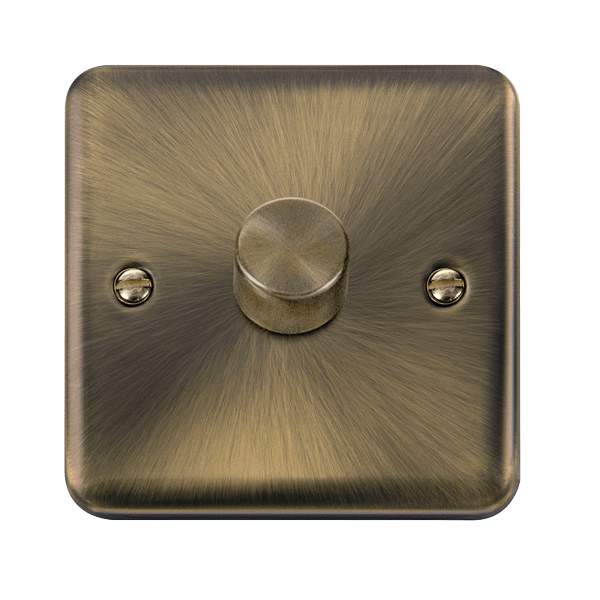 Curved Antique Brass 1 Gang 2 Way LED 100W Trailing Edge Dimmer Light Switch - SE Home