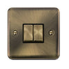 Curved Antique Brass 10AX Ingot 2 Gang 2 Way Light Switch - Black Trim - SE Home