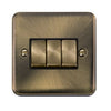 Curved Antique Brass 10AX Ingot 3 Gang 2 Way Light Switch - Black Trim - SE Home