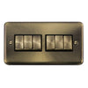Curved Antique Brass 10AX Ingot 6 Gang 2 Way Light Switch - Black Trim - SE Home
