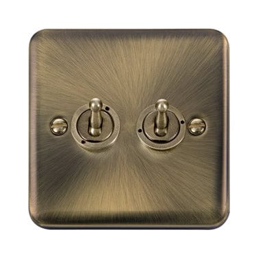 Curved Antique Brass 10AX 2 Gang 2 Way Toggle Light Switch - SE Home