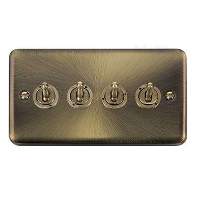 Curved Antique Brass 10AX 4 Gang 2 Way Toggle Light Switch - SE Home
