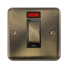 Curved Antique Brass 45A Ingot 1 Gang DP Switch With Neon - Black Trim - SE Home