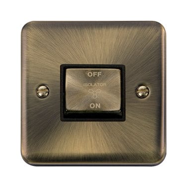 Curved Antique Brass 10A Ingot 3 Pole Fan Isolation Plate Light Switch - Black Trim - SE Home