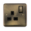 Curved Antique Brass 13A Ingot 1 Gang DP Switched Plug Socket - Black Trim - SE Home