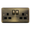 Curved Antique Brass 13A Ingot 2 Gang DP Switched Plug Socket - Black Trim - SE Home