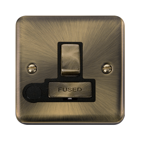 Curved Antique Brass 13A Fused Ingot Connection Unit Switched With Flex - Black Trim - SE Home