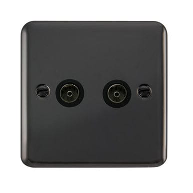 Curved Black Nickel Twin Coaxial Outlet - Black Trim - SE Home