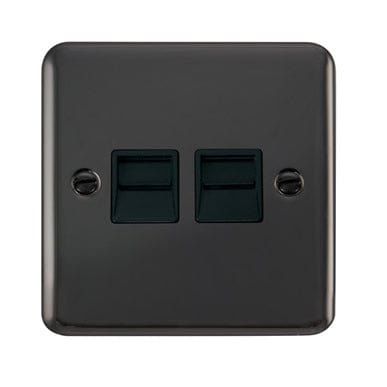 Curved Black Nickel Twin Telephone Outlet - Secondary - Black Trim - SE Home