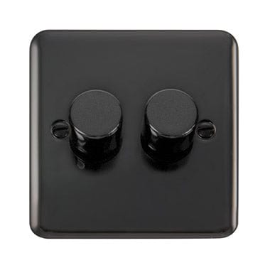 Curved Black Nickel 2 Gang 2 Way 400Va Dimmer Light Switch - Black Trim - SE Home