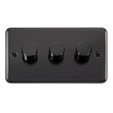 Curved Black Nickel 3 Gang 2 Way 400Va Dimmer Light Switch - Black Trim - SE Home