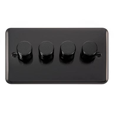 Curved Black Nickel 4 Gang 2 Way 400Va Dimmer Light Switch - Black Trim - SE Home