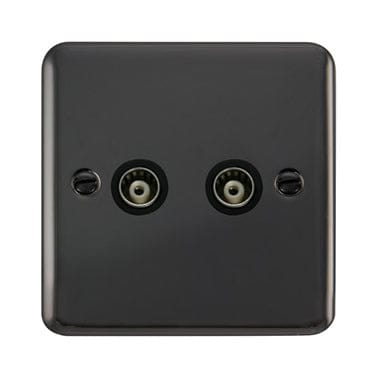 Curved Black Nickel Twin Isolated Coaxial Outlet - Black Trim - SE Home