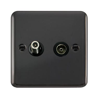 Curved Black Nickel Non-Isolated Satellite & Non-Isolated Coaxial Outlet - Black Trim - SE Home