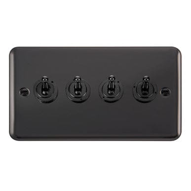 Curved Black Nickel 10AX 4 Gang 2 Way Toggle Light Switch - Black Trim - SE Home