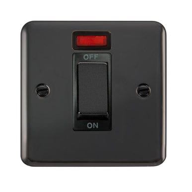 Curved Black Nickel 45A Ingot 1 Gang DP Switch With Neon - Black Trim - SE Home