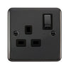 Curved Black Nickel 13A Ingot 1 Gang DP Switched Plug Socket - Black Trim - SE Home
