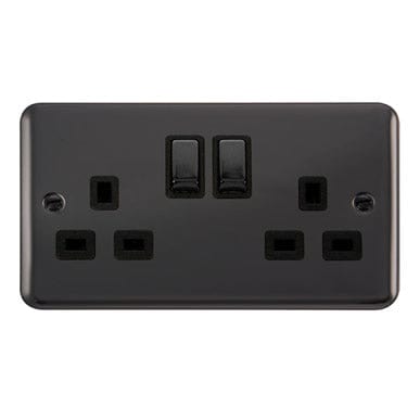 Curved Black Nickel 13A Ingot 2 Gang DP Switched Plug Socket - Black Trim - SE Home