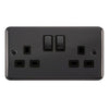 Curved Black Nickel 13A Ingot 2 Gang DP Switched Plug Socket - Black Trim - SE Home