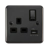 Curved Black Nickel 13A Ingot 1 Gang Switched Plug Socket With 2.1A USB Outlet - Black Trim - SE Home