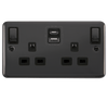 Curved Black Nickel 2 Gang 13A DP Ingot Type A & C USB Twin Double Switched Plug Socket - Black Trim - SE Home