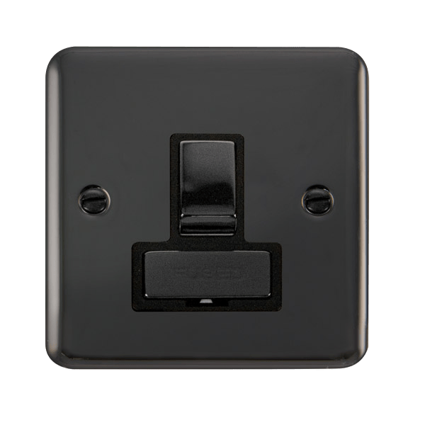 Curved Black Nickel 13A Fused Ingot Connection Unit Switched - Black Trim - SE Home