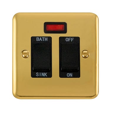 Curved Polished Brass 20A DP Sink/Bath Switch With Neon - Black Trim ...