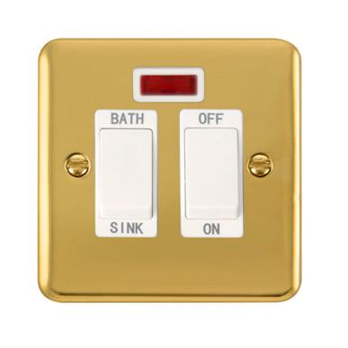 Curved Polished Brass 20A DP Sink/Bath Switch With Neon - White Trim ...