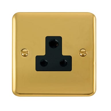 Curved Polished Brass 5A Round Pin Socket - Black Trim - SE Home