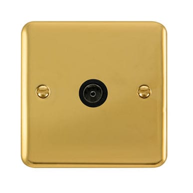 Curved Polished Brass Single Coaxial Outlet - Black Trim - SE Home