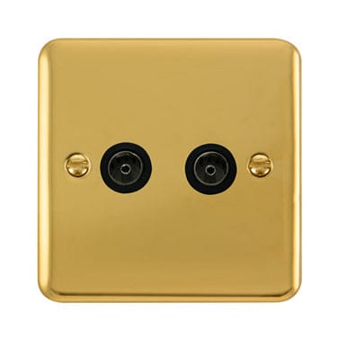 Curved Polished Brass Twin Coaxial Outlet - Black Trim - SE Home