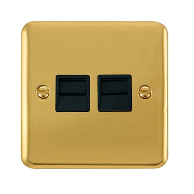 Curved Polished Brass Twin Telephone Outlet - Master - Black Trim - SE Home