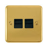 Curved Polished Brass Twin Telephone Outlet - Master - Black Trim - SE Home