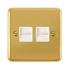 Curved Polished Brass Twin Telephone Outlet - Secondary - White Trim - SE Home