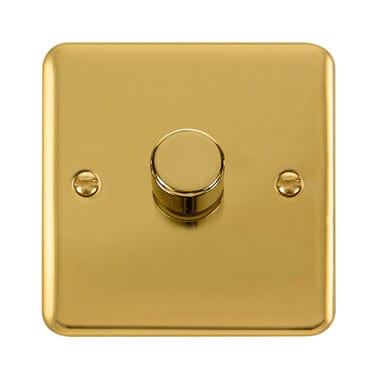 Curved Polished Brass 1 Gang 2 Way 400Va Dimmer Light Switch - SE Home