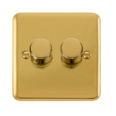 Curved Polished Brass 2 Gang 2 Way 400Va Dimmer Light Switch - SE Home