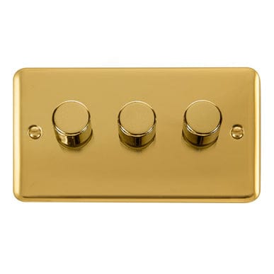 Curved Polished Brass 3 Gang 2 Way 400Va Dimmer Light Switch - SE Home