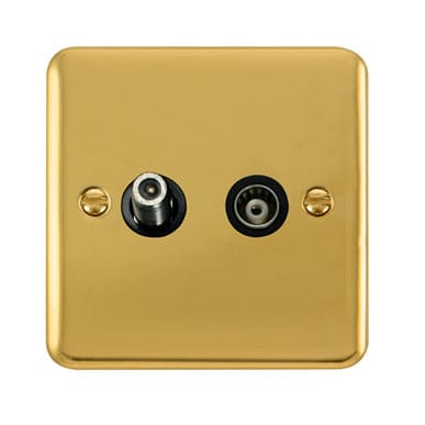 Curved Polished Brass Isolated Satellite & Isolated Coaxial Outlet - Black Trim - SE Home