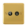 Curved Polished Brass Isolated Satellite & Isolated Coaxial Outlet - Black Trim - SE Home