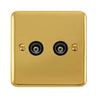 Curved Polished Brass Twin Isolated Coaxial Outlet - Black Trim - SE Home
