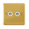 Curved Polished Brass Twin Isolated Coaxial Outlet - White Trim - SE Home